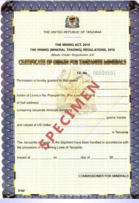 Certificate of Origin of Minerals