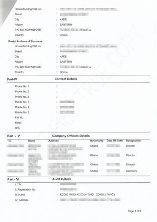 Declarations for Registration of Comapny in Ghana