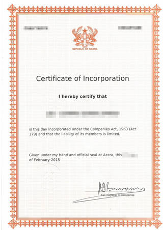 Certificate of Incorporation, Ghana Company